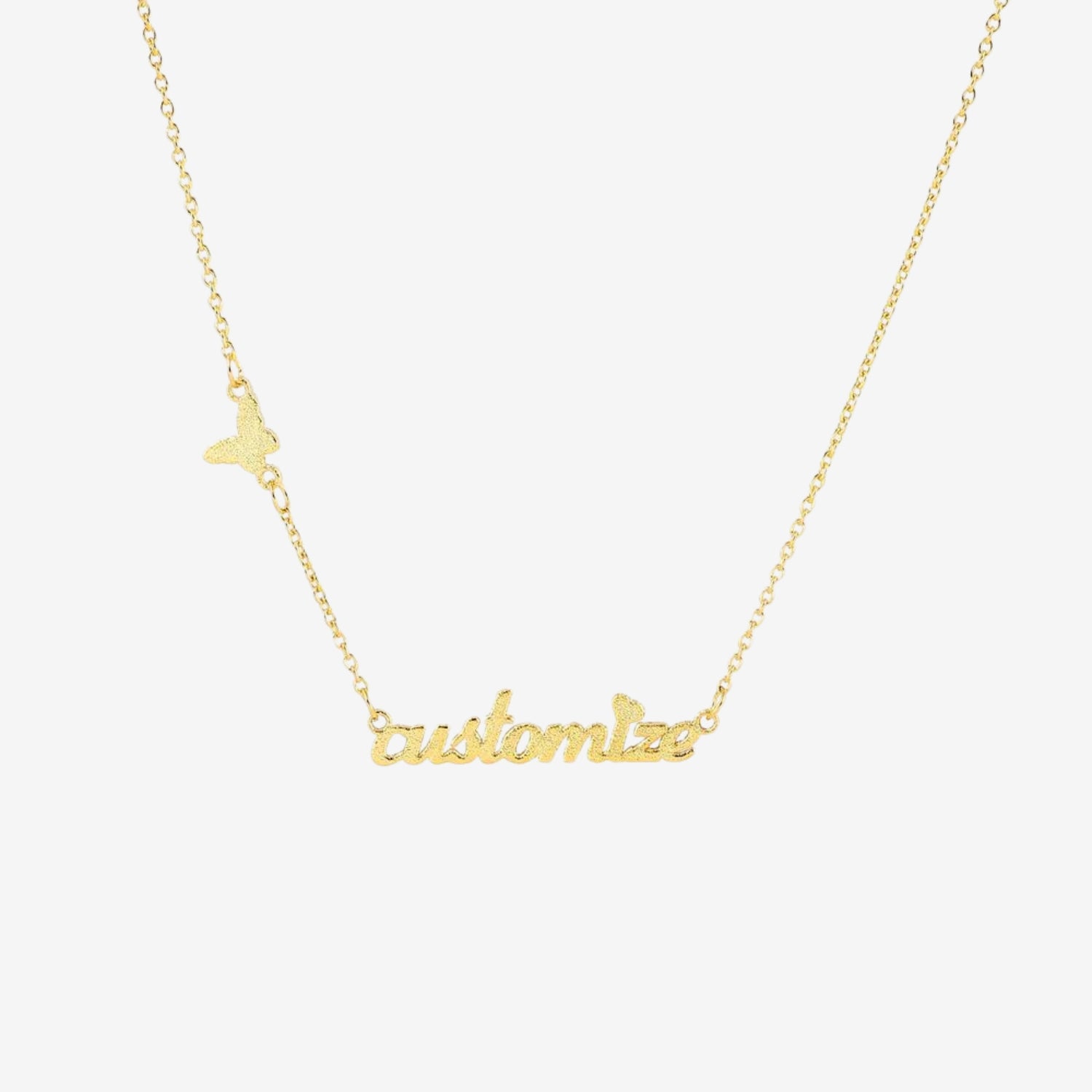 18K Gold Butterfly Custom Name Necklace Gold