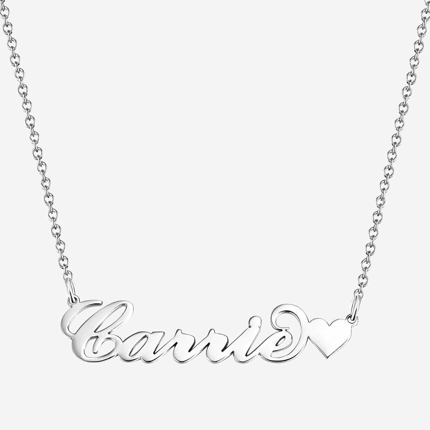 Carrie Style Custom Name Necklace with Little Heart Silver