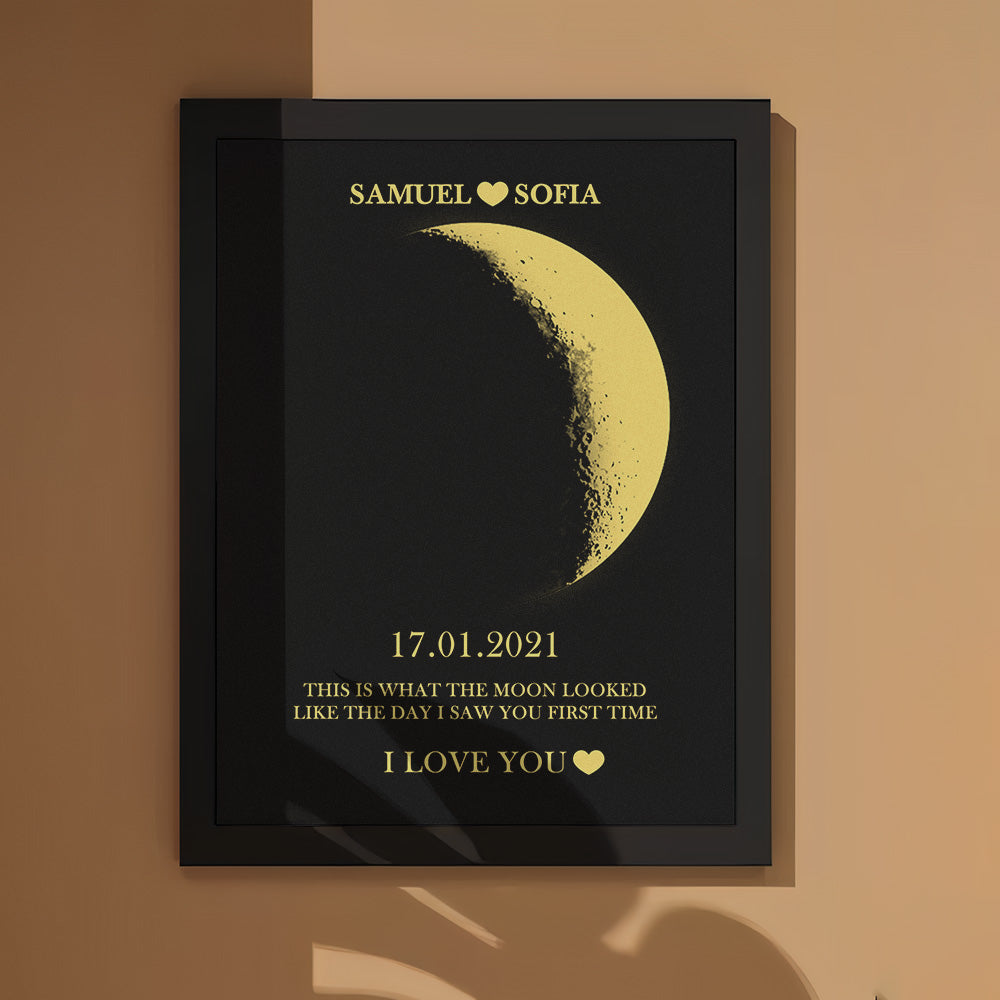 Custom Moon Phase and Names Wooden Frame with Your Text and Special Date