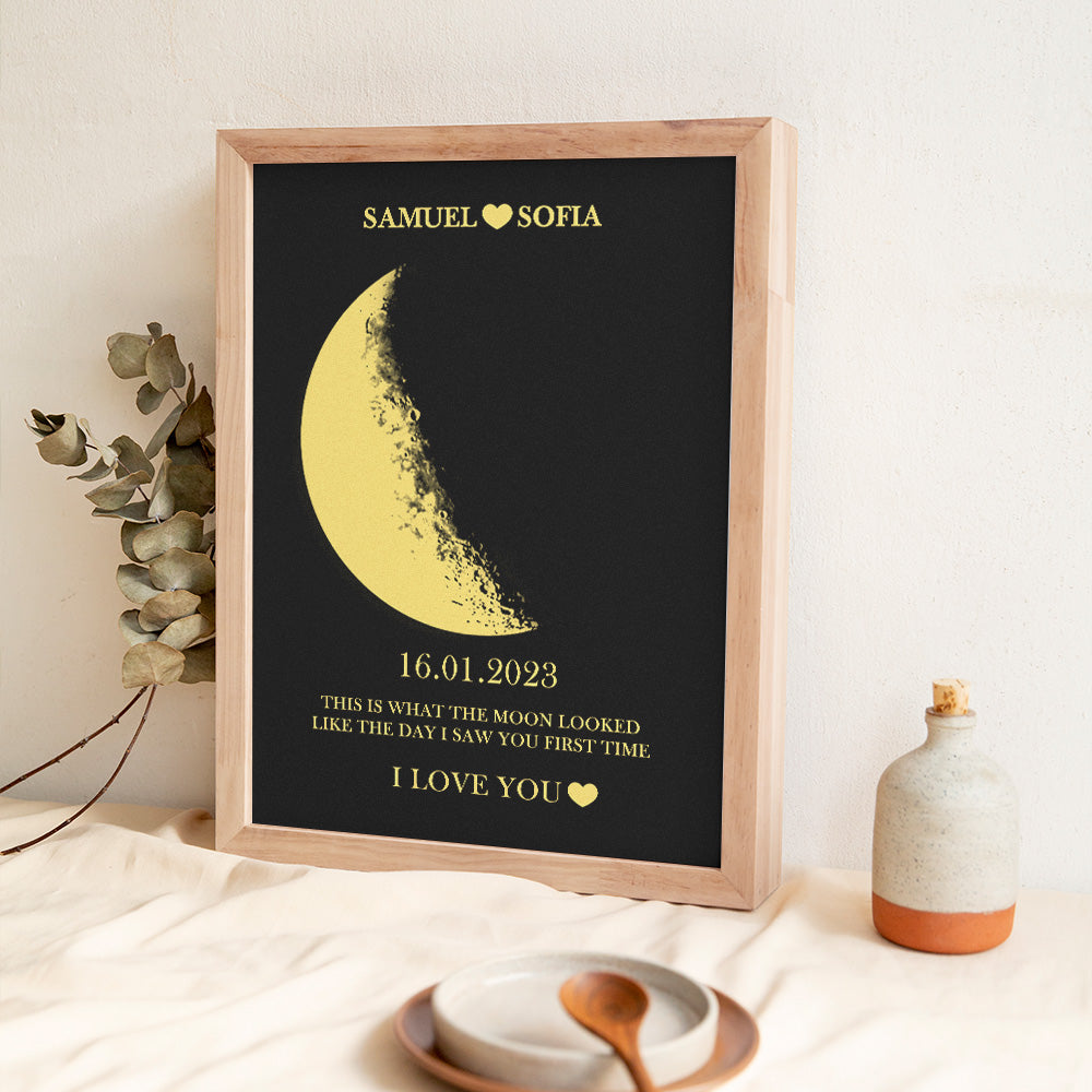 Custom Moon Phase and Names Wooden Frame with Your Text and Special Date