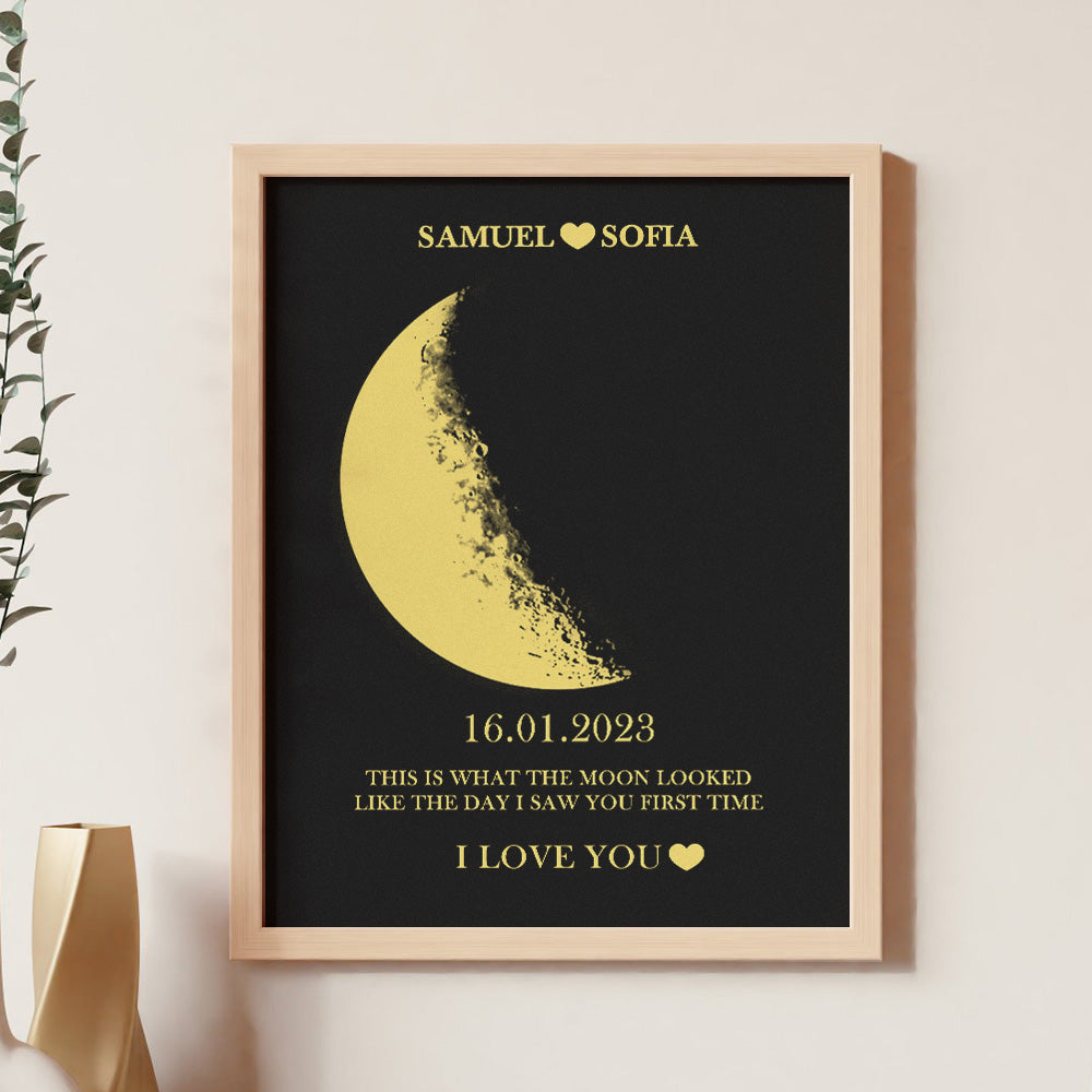 Custom Moon Phase and Names Wooden Frame with Your Text and Special Date