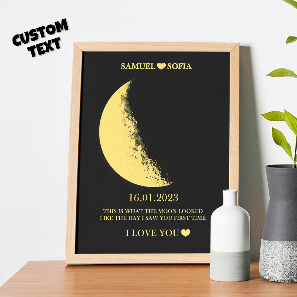 Custom Moon Phase and Names Wooden Frame with Your Text and Special Date