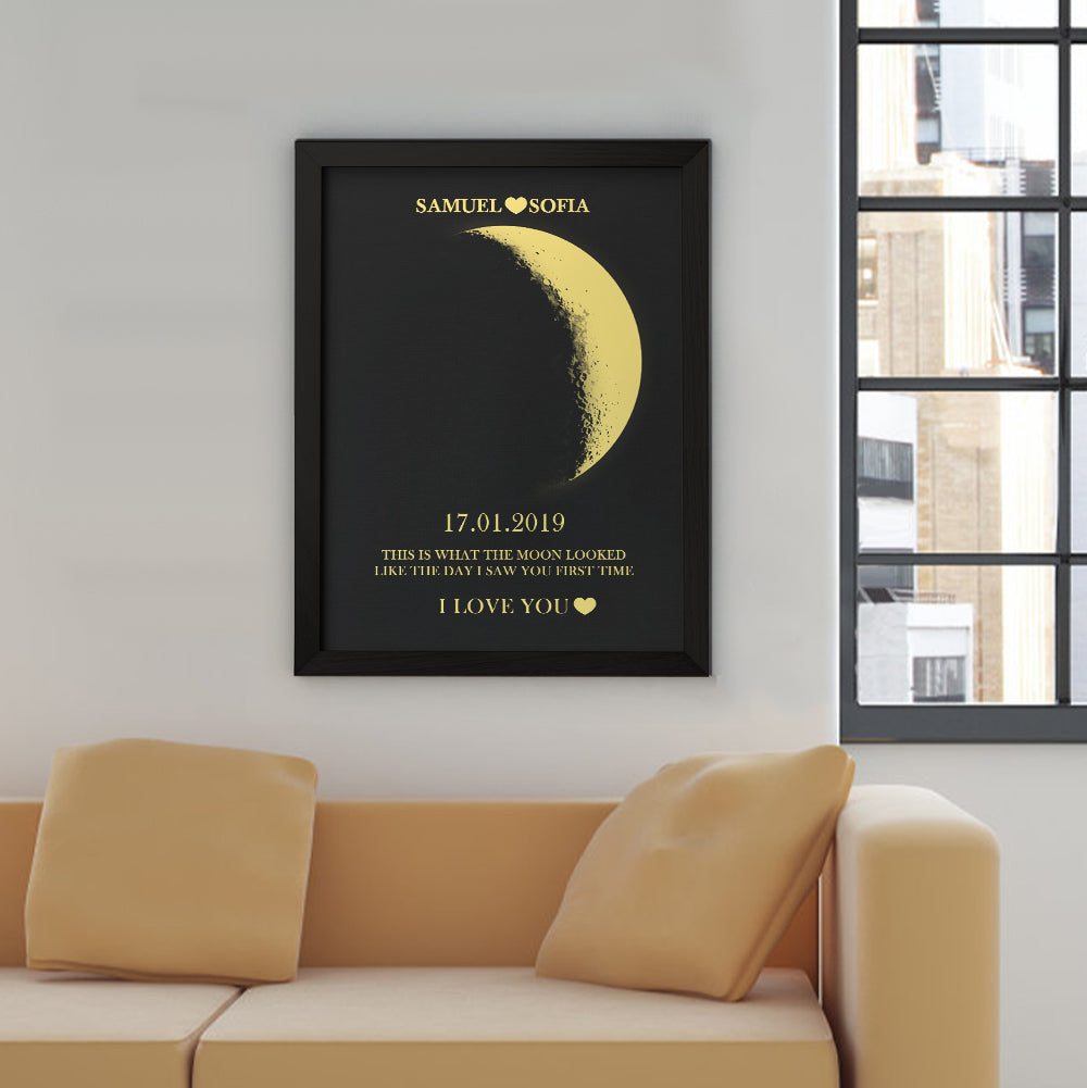 Custom Moon Phase and Names Wooden Frame with Your Text and Special Date