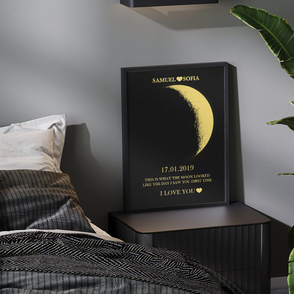 Custom Moon Phase and Names Wooden Frame with Your Text and Special Date