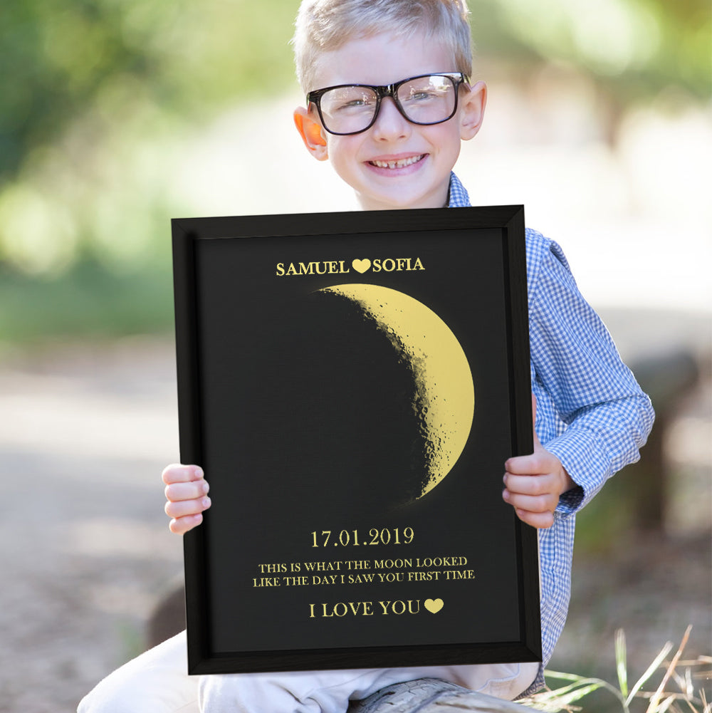 Custom Moon Phase and Names Wooden Frame with Your Text and Special Date