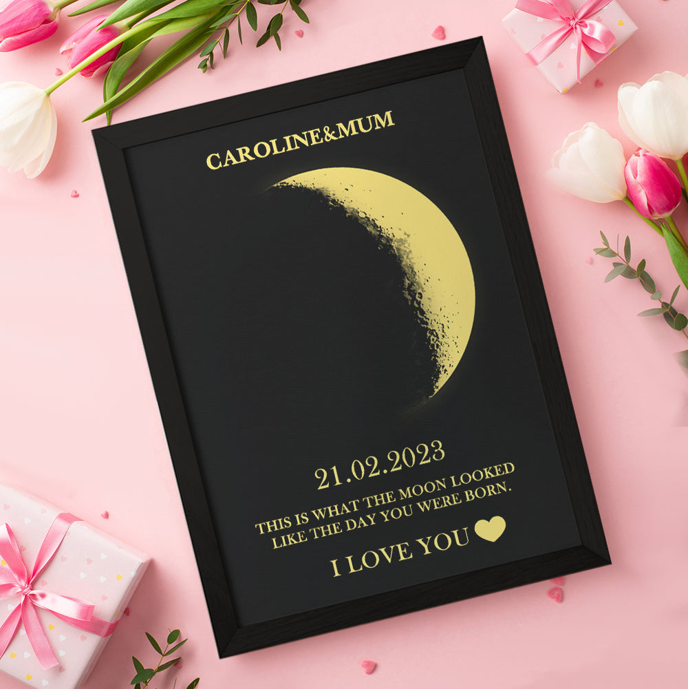 Custom Moon Phase and Names Wooden Frame with Your Text and Special Date