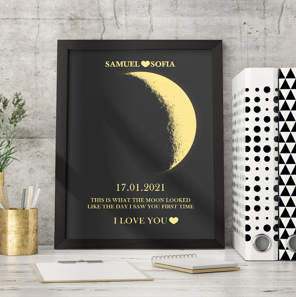 Custom Moon Phase and Names Wooden Frame with Your Text and Special Date