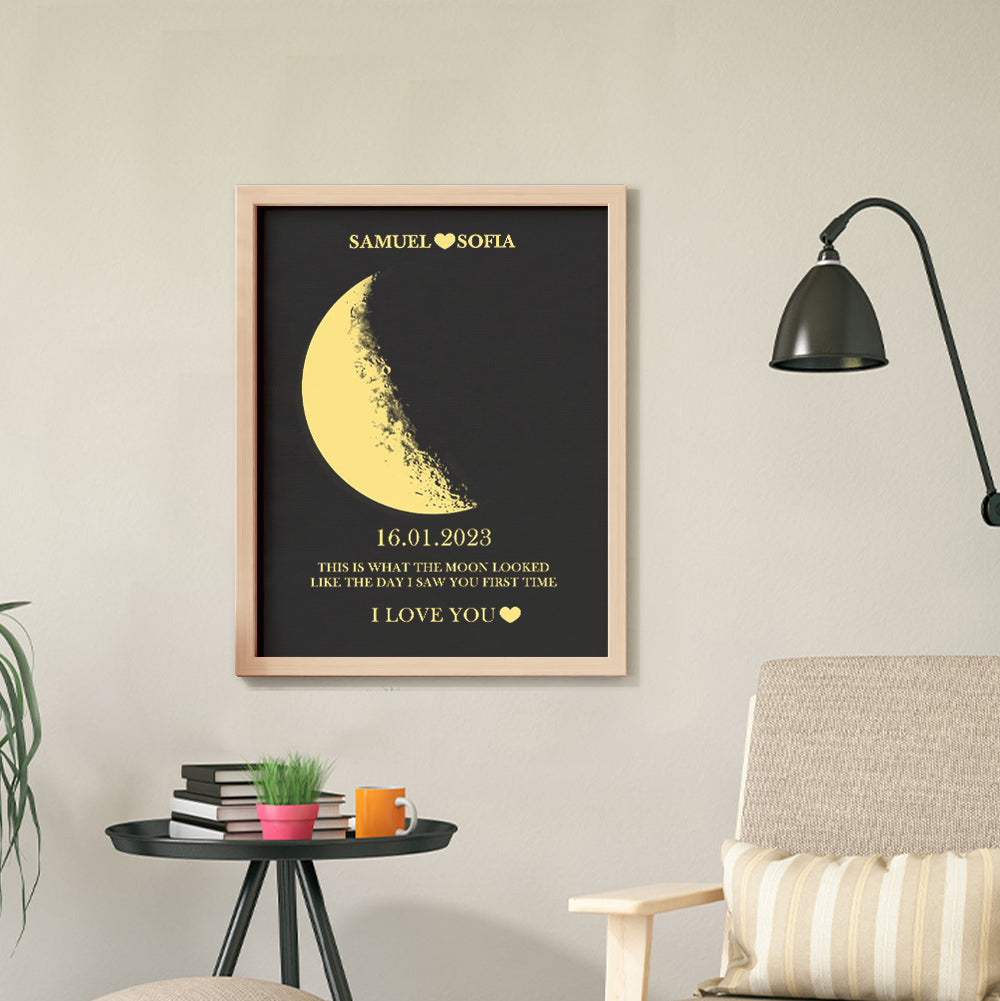 Custom Moon Phase and Names Wooden Frame with Your Text and Special Date