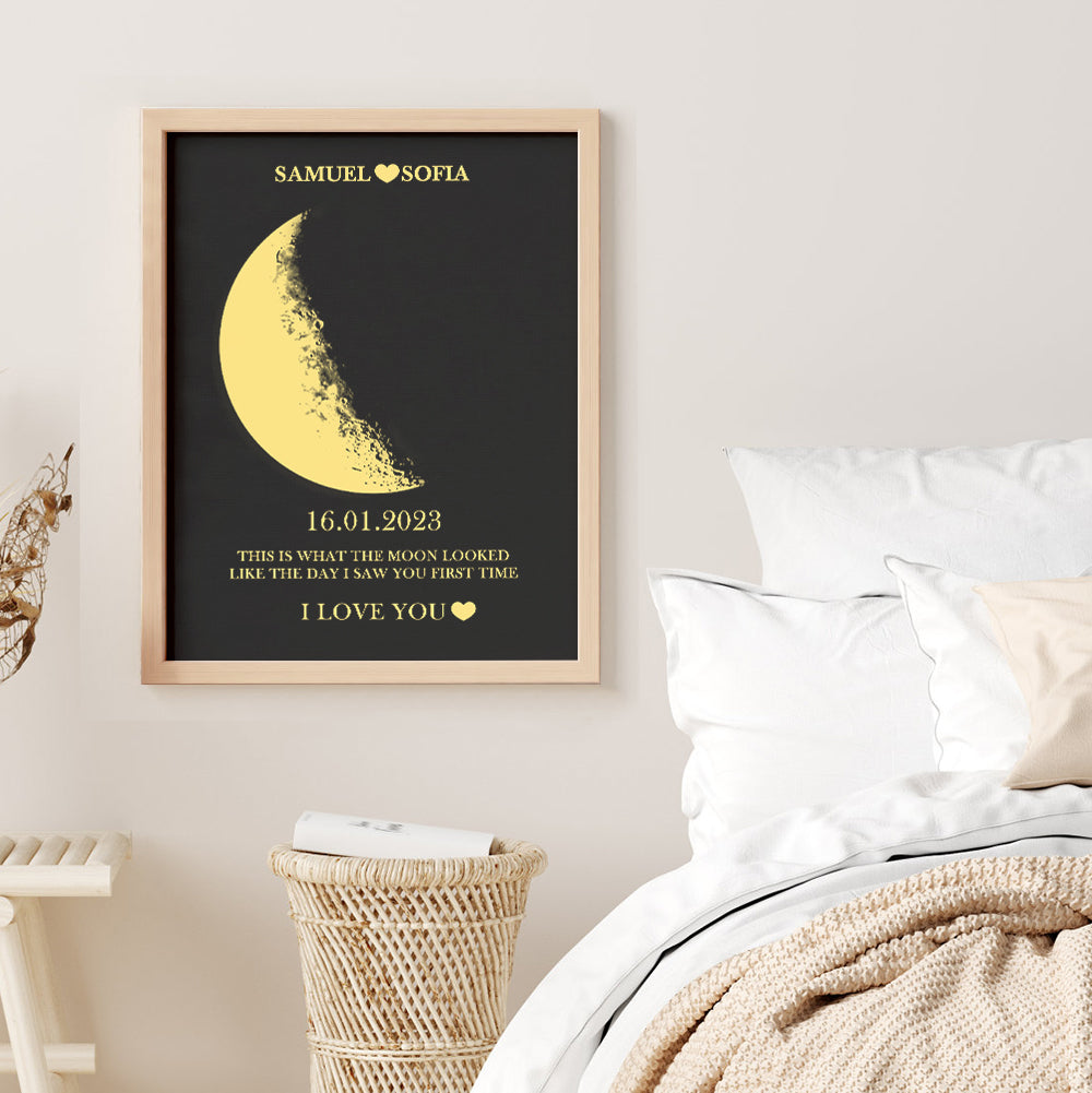 Custom Moon Phase and Names Wooden Frame with Your Text and Special Date