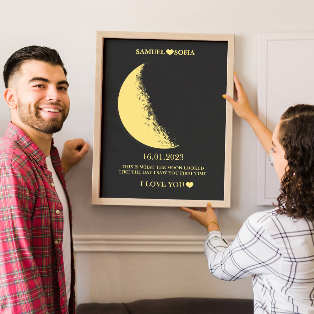 Custom Moon Phase and Names Wooden Frame with Your Text and Special Date