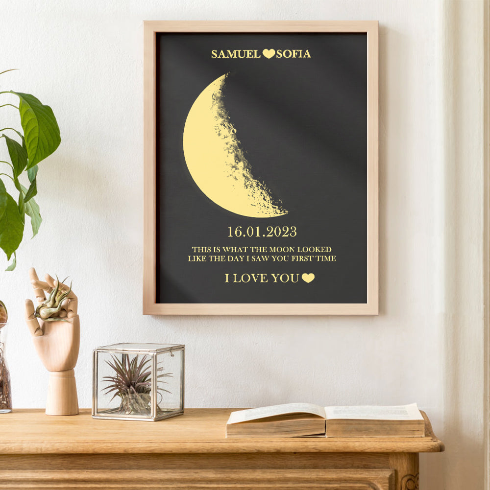 Custom Moon Phase and Names Wooden Frame with Your Text and Special Date